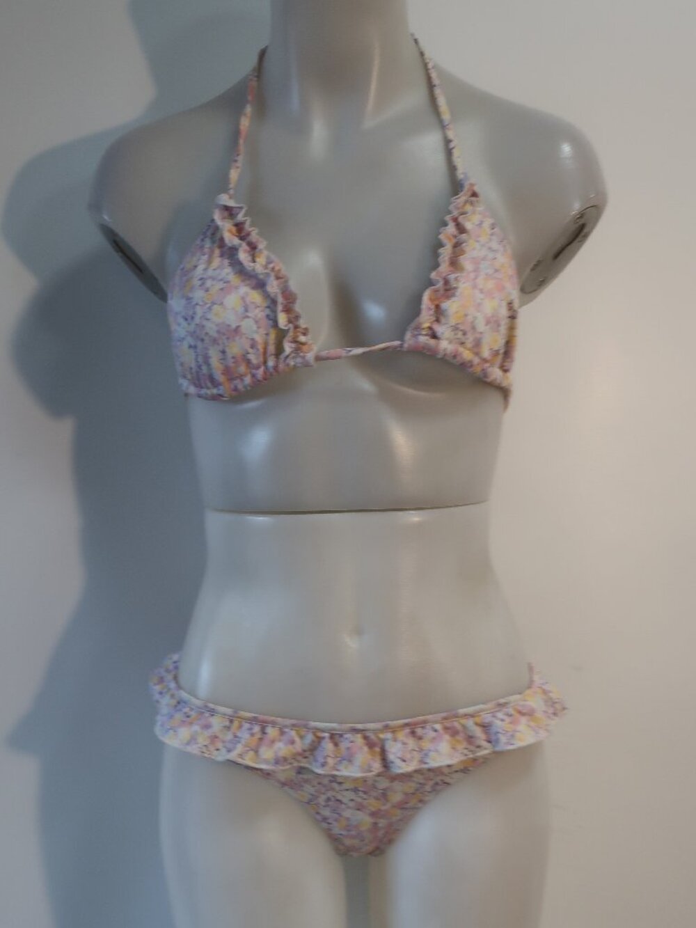 Women LoveShackFancy Pink Multi Floral (Item-38) Triangle Top/XS Bottom/S Bikini